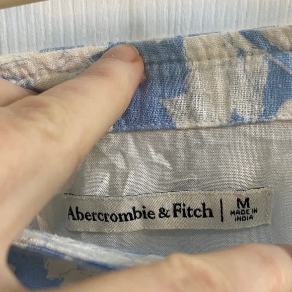 Abercrombie Fitch Linen Floral Skirt Medium Blue White Front Slit Lined Spring - Picture 2 of 6